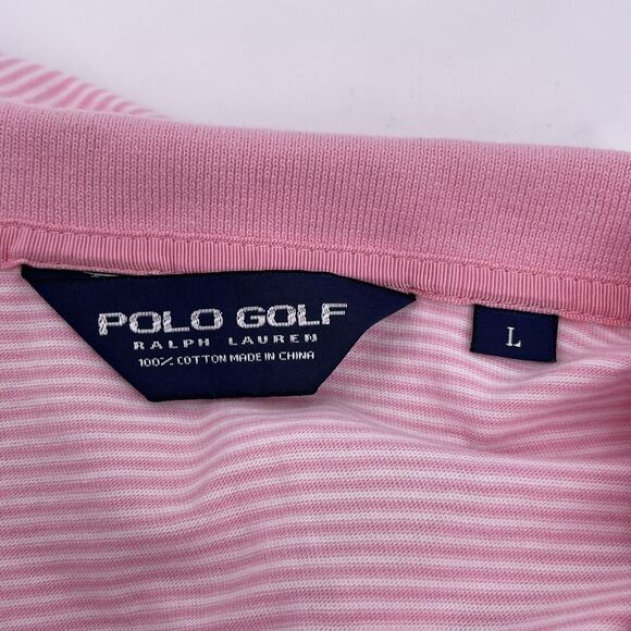 Ralph Lauren Polo Golf Sz L Pink Striped Polo Short Sleeve Preppy 100% Cotton - Picture 4 of 6
